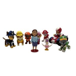 Paw Patrol Figures Lot Ryder Vehicle ATV Mayor Goodway Chickaletta Toy Lot of 9